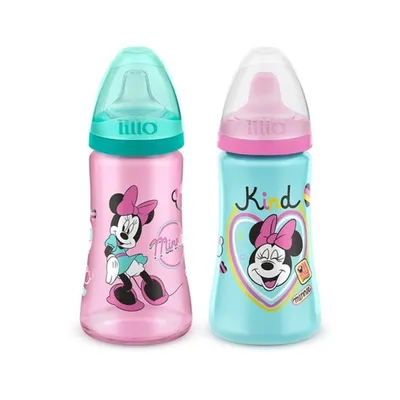 Kit 2 Copos Colors Bico De Silicone Disney Minnie
